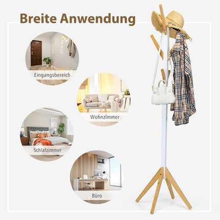 Bamboe kapstok met 6 haken kledingrek 55 x 55 x 179 cm naturel + wit