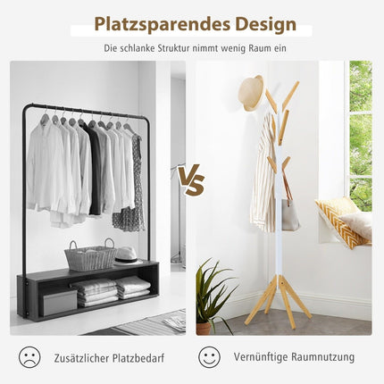 Bamboe kapstok met 6 haken kledingrek 55 x 55 x 179 cm naturel + wit