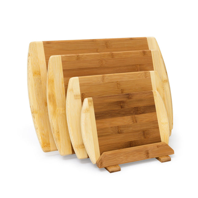 Bambus-Schneidebretter, 4er-Set mit Halter