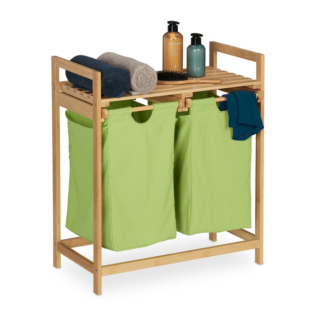 Bamboo laundry basket shelf