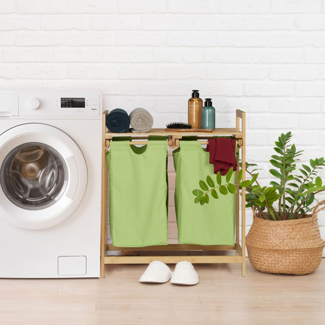Bamboo laundry basket shelf
