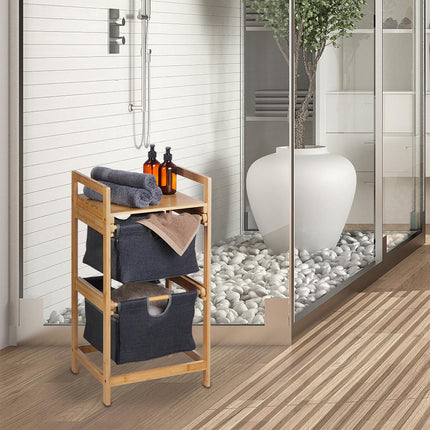 Bamboo laundry basket shelf