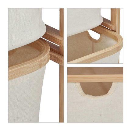 Bamboo laundry basket shelf with 2 shelves