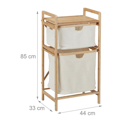 Bamboo laundry basket shelf with 2 shelves