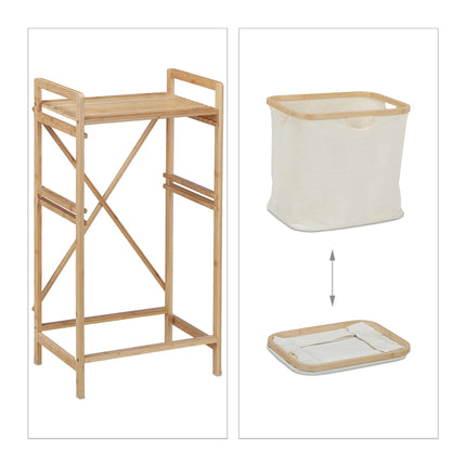 Bamboo laundry basket shelf with 2 shelves