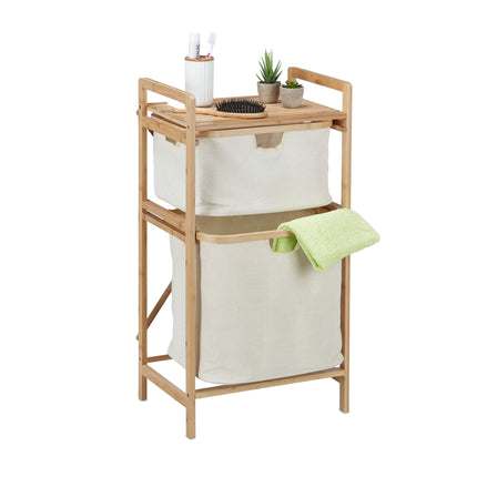 Bamboo laundry basket shelf with 2 shelves