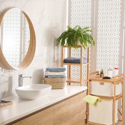 Bamboo laundry basket shelf with 2 shelves
