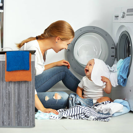 Bamboo laundry basket with 2 compartments