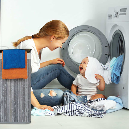 Bamboo laundry basket with 2 compartments