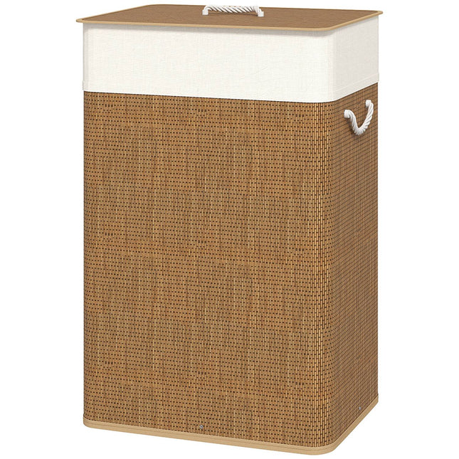 Bamboo Laundry Basket with Lid, 72L Capacity, Brown
