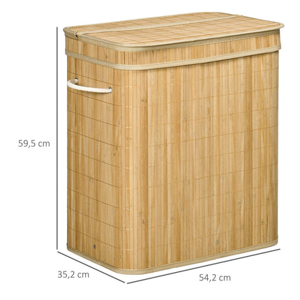 Wäschekorb aus Bambus mit Deckel und 2 Fächern, 90L