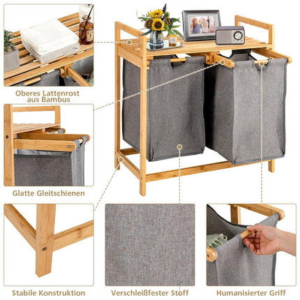 Bamboo laundry basket with two compartments 2-part laundry basket 64 x 33 x 73 cm Natural