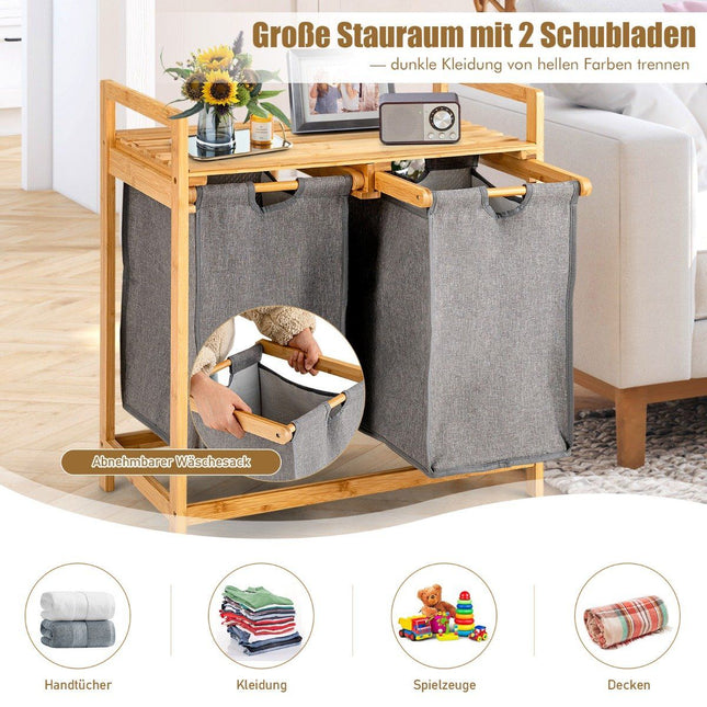 Bamboo laundry basket with two compartments 2-part laundry basket 64 x 33 x 73 cm Natural