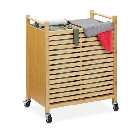 Bamboo laundry basket with wheels