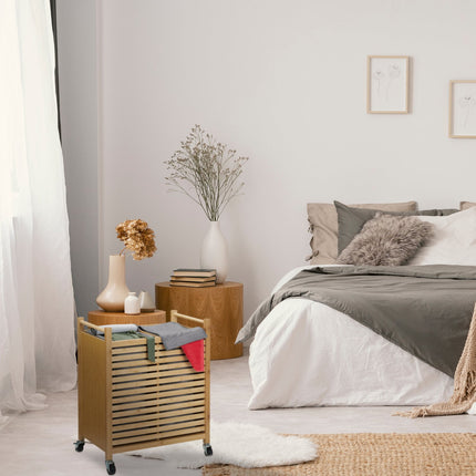 Bamboo laundry basket with wheels