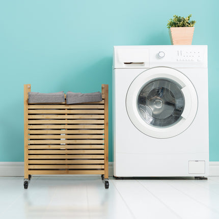 Bamboo laundry basket with wheels