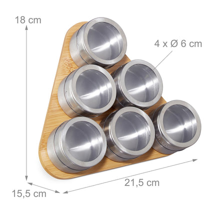 Bamboo rack with magnetic spice jars