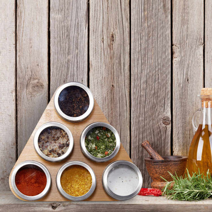 Bamboo rack with magnetic spice jars