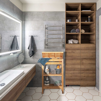 Bamboo shelf with shelves and flap