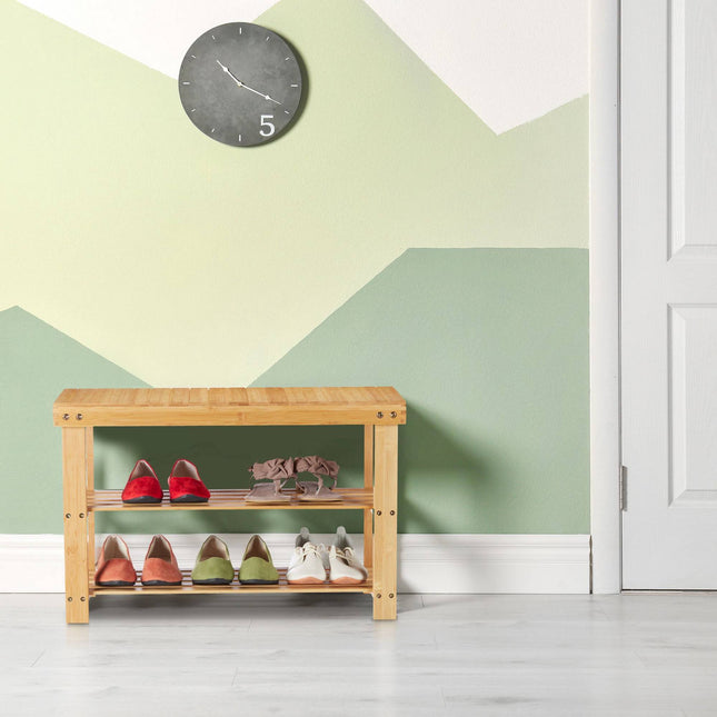 Bamboo shoe rack with bench