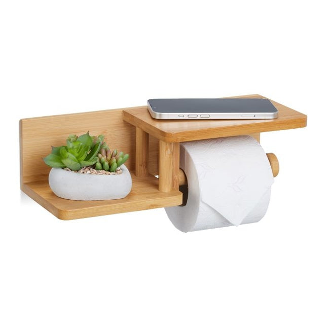 Bamboo toilet paper holder 2 shelves