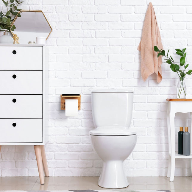 Toilettenpapierhalter aus Bambus mit Ablage