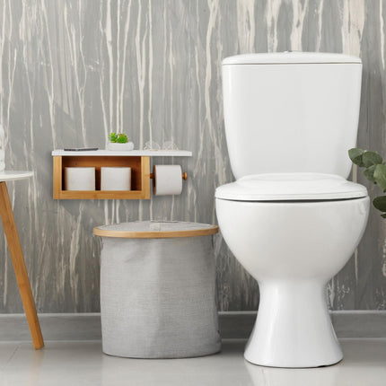 Porte-papier toilette en bambou avec étagère