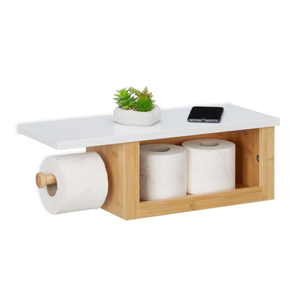 Porte-papier toilette en bambou avec étagère