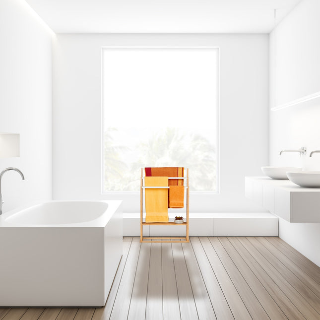 Bamboo towel rack with shelf