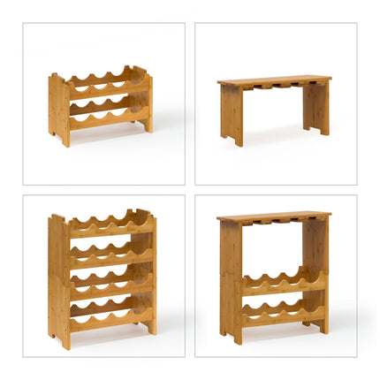 Bamboo wine rack 16 bottles + 12 glasses