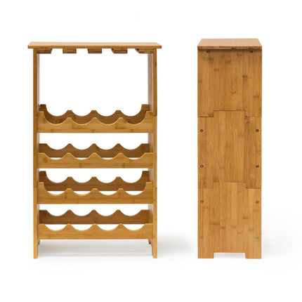 Bamboo wine rack 16 bottles + 12 glasses