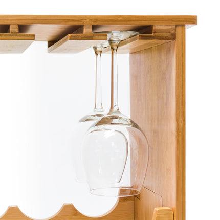 Bamboo wine rack 16 bottles + 12 glasses
