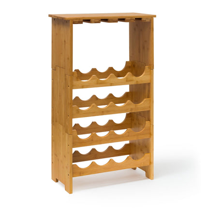 Bamboo wine rack 16 bottles + 12 glasses