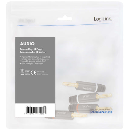 Bananenstecker 4er-Pack, vergoldet, 4 mm² Lautsprecherkabel