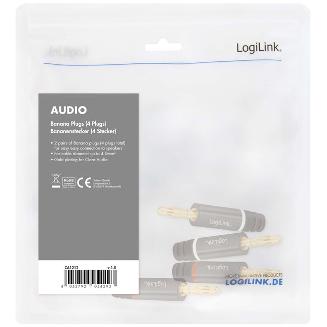 Bananenstecker 4er-Pack, vergoldet, 4 mm² Lautsprecherkabel