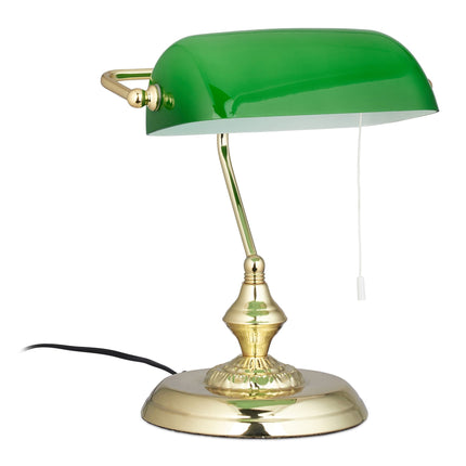 Bankerlampe mit grünem Glasschirm
