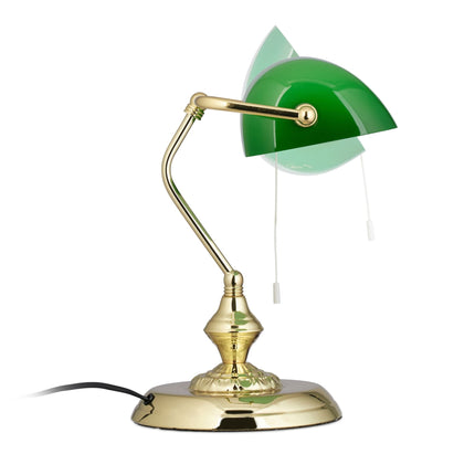 Bankerlampe mit grünem Glasschirm