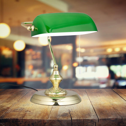 Bankerlampe mit grünem Glasschirm