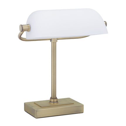 Banker lamp with white shade