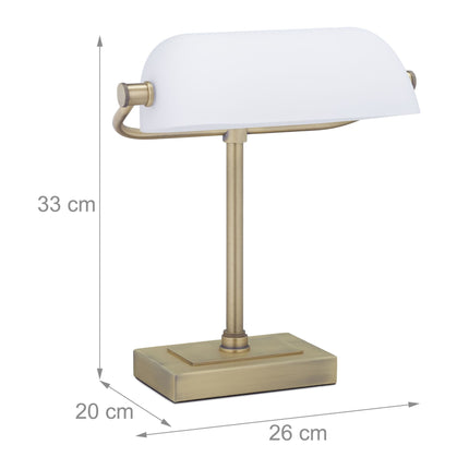 Banker lamp with white shade