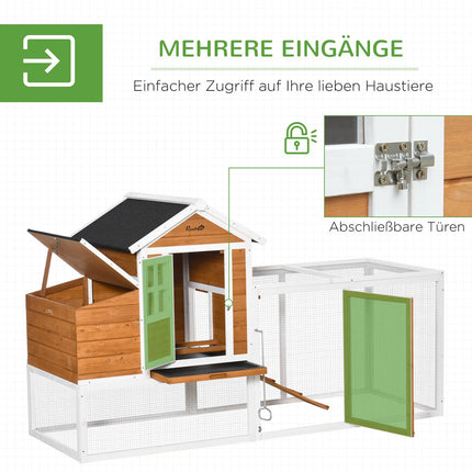 Poulailler Bantam, maison Bantam avec nichoir, rampe, volière Bantam avec enclos, toit en asphalte, 2 niveaux, XXL, résistant à l'hiver, sapin, bois, acier