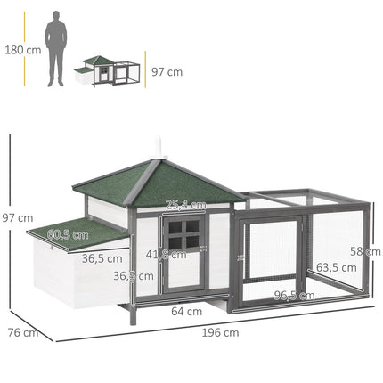 Winter-proof chicken house with run and nesting box, pine