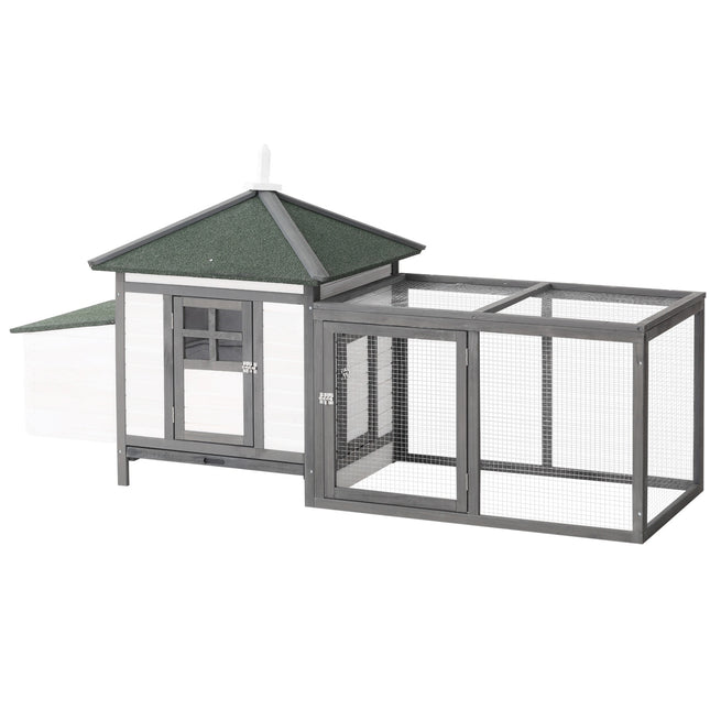 Winter-proof chicken house with run and nesting box, pine