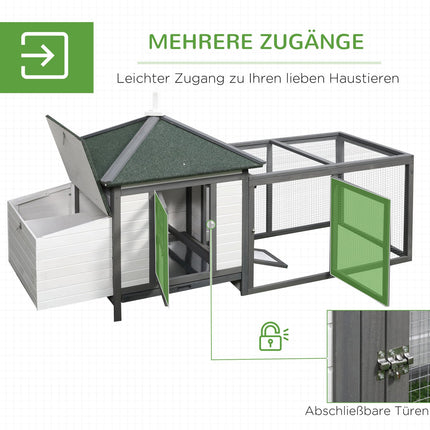 Winter-proof chicken house with run and nesting box, pine