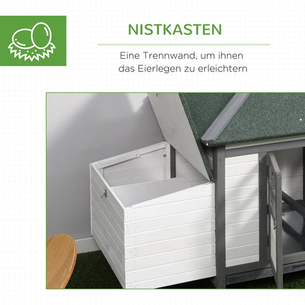 Winter-proof chicken house with run and nesting box, pine