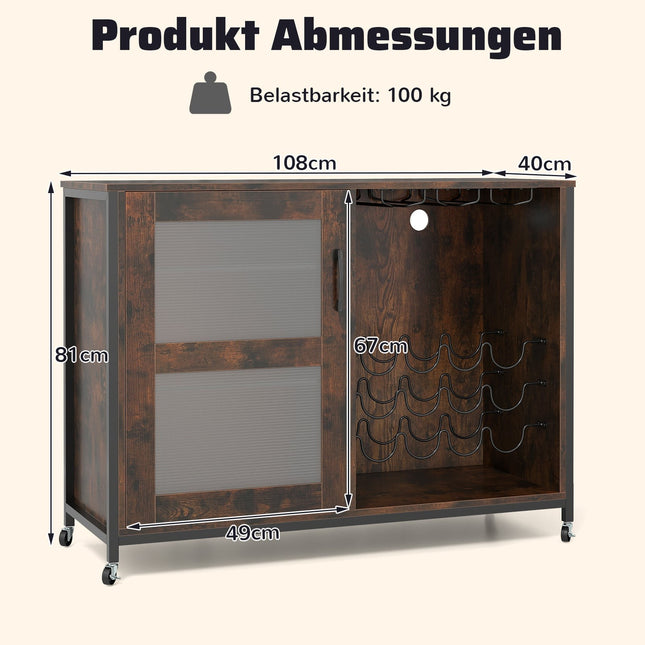 Bar Cabinet with LED Lights & Adjustable Shelves, Rustic Brown