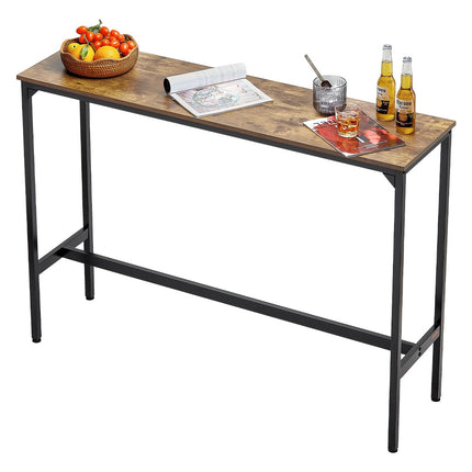 Bar Height Pub Table, Metal Frame, Rustic Brown, 55x15x39 in