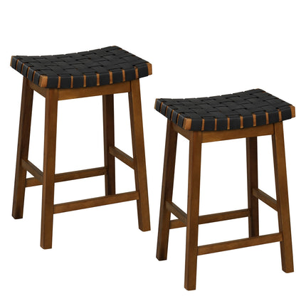 Bar Height Stools Set of 2, Woven PU Leather, 25-Inch