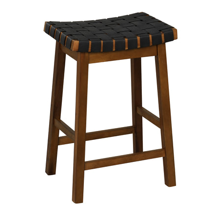 Bar Height Stools Set of 2, Woven PU Leather, 25-Inch
