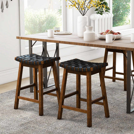 Bar Height Stools Set of 2, Woven PU Leather, 25-Inch